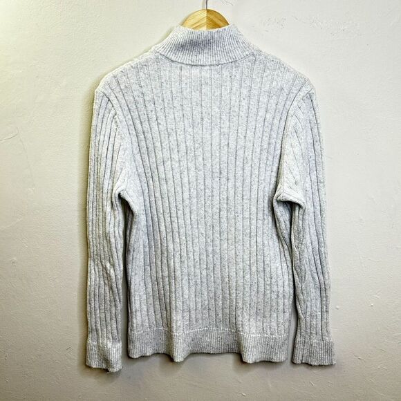 Express Women's Long Sleeve Sweater Button Front Collar Ribbed Light Grey Large - Picture 10 of 15